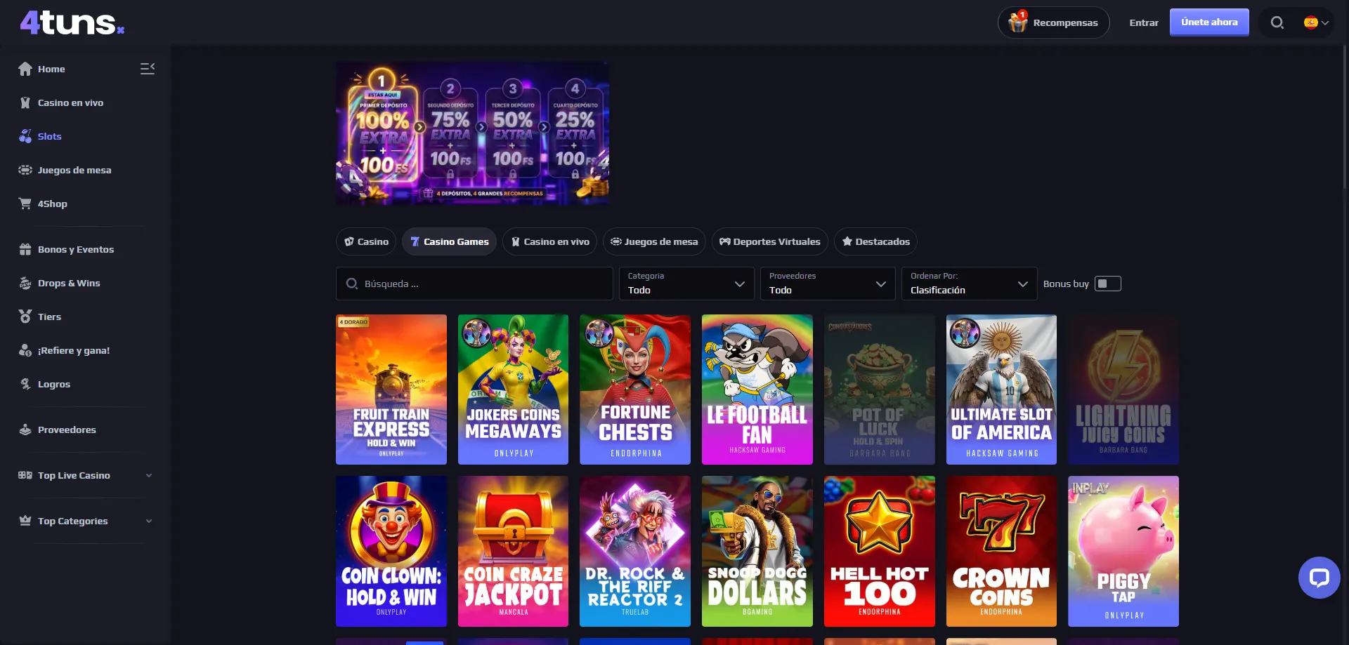 Juegos gratuitos de demostraci&oacute;n en 4tuns Casino Chile