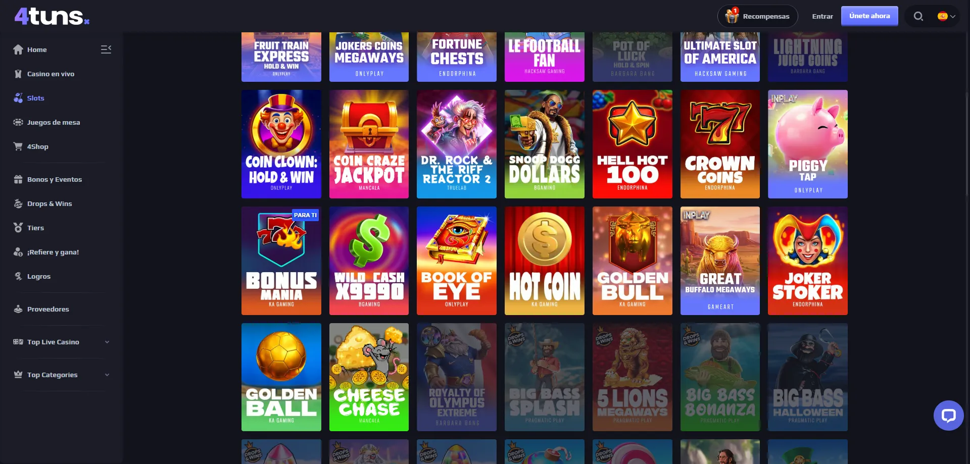 Tragamonedas y juegos de casino en 4tuns Casino Chile