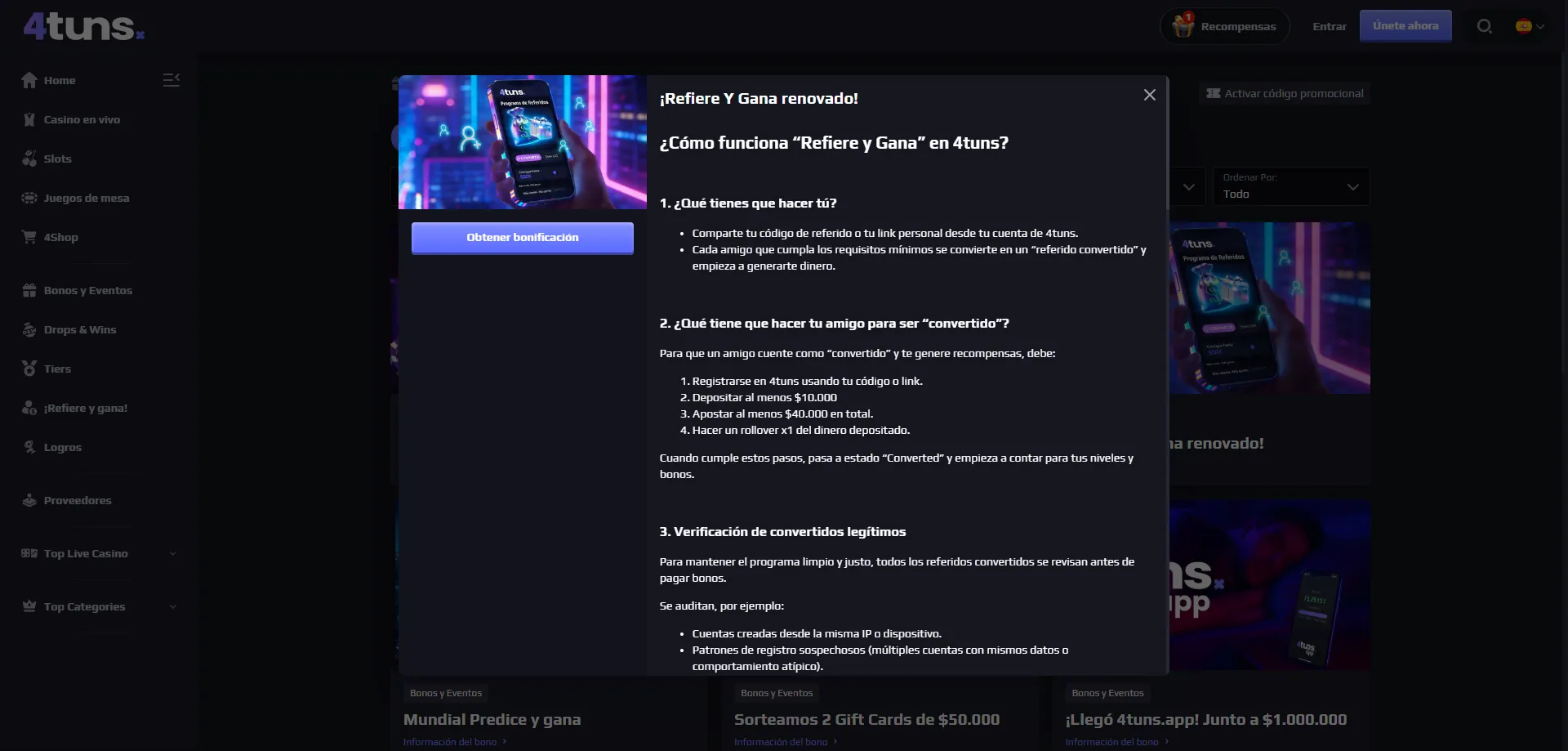 Aplicaci&oacute;n m&oacute;vil de 4tuns Casino disponible para iOS y Android